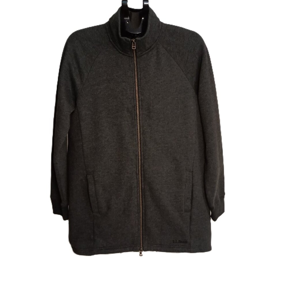 L.L. Bean 1912 Sherpa-Lined Full-Zip Long Sweatshirt Charcoal Women’s Size M - Picture 2 of 16